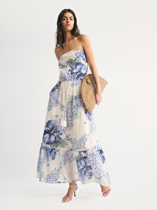 Abercrombie & Fitch Dresses & Skirts - Abercrombie & Fitch Strapless Easy Waist Maxi Dress 100% Cotton Cream Floral L